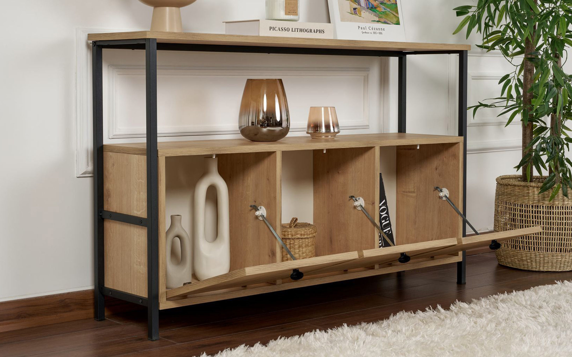 Masa consola Solans, stejar + negru  4